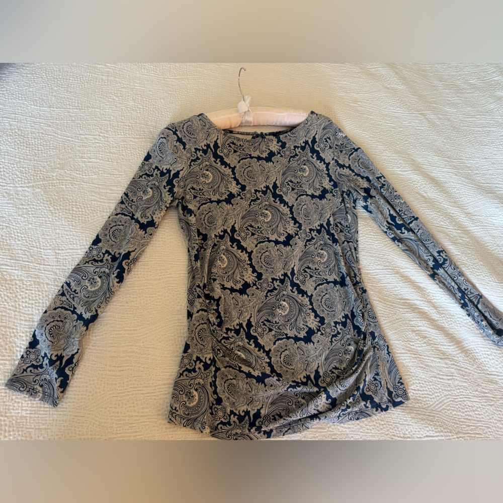 Talbots Petites Navy & Cream Paisley Top – Size SP